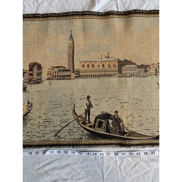 Vintage Italian Wall Rug Art Gondola Venice Tapestry ITALY 46" x 19" - Picture 6 of 11